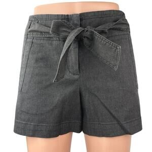 Theory Black Tie Belted Mid Rise Wide Leg Zipper Stretch Denim Jeans Shorts 4
